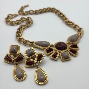 Vintage 90’s Avon Gold Necklace with Red and Tan Cabochon Stones Desert Sands